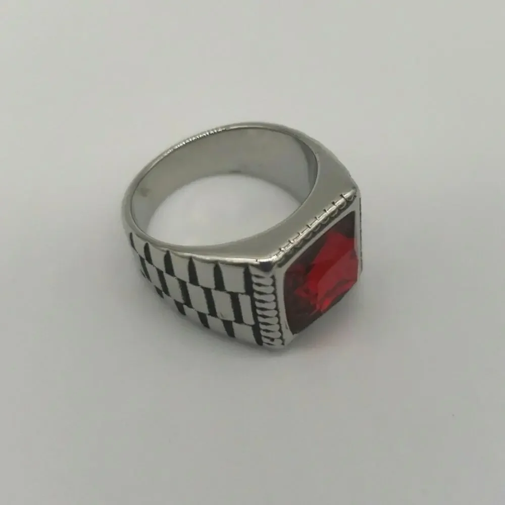 Red Cubic Zirconia Handmade Men's Ring Size 9 NWT